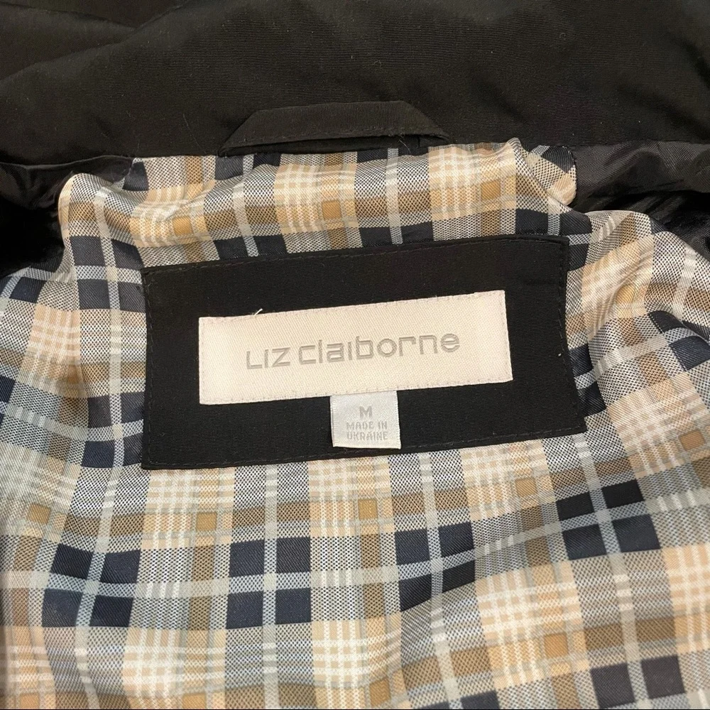 Liz Claiborne Black Trench Coat w/Detachable Hood size medium